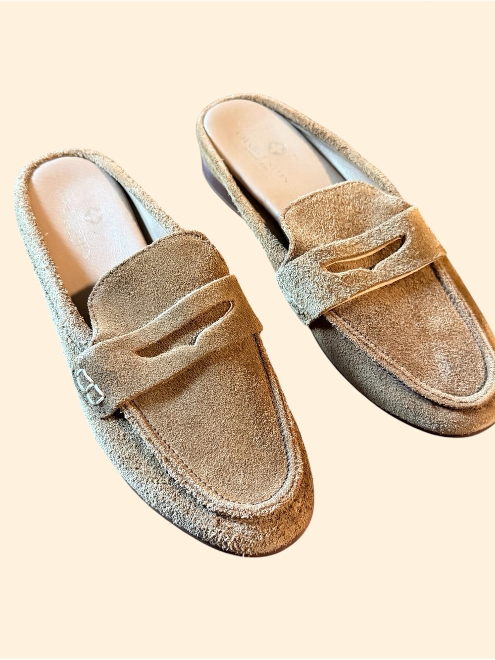 Charleston Shoe Co Georgia Tan Suede Slip On Mules